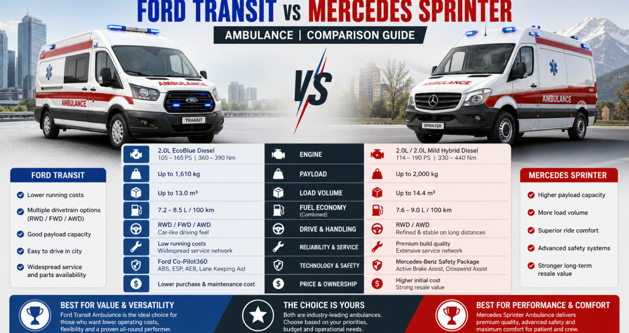Ford Transit Ambulance vs Mercedes Sprinter | Complete Comparison Guide